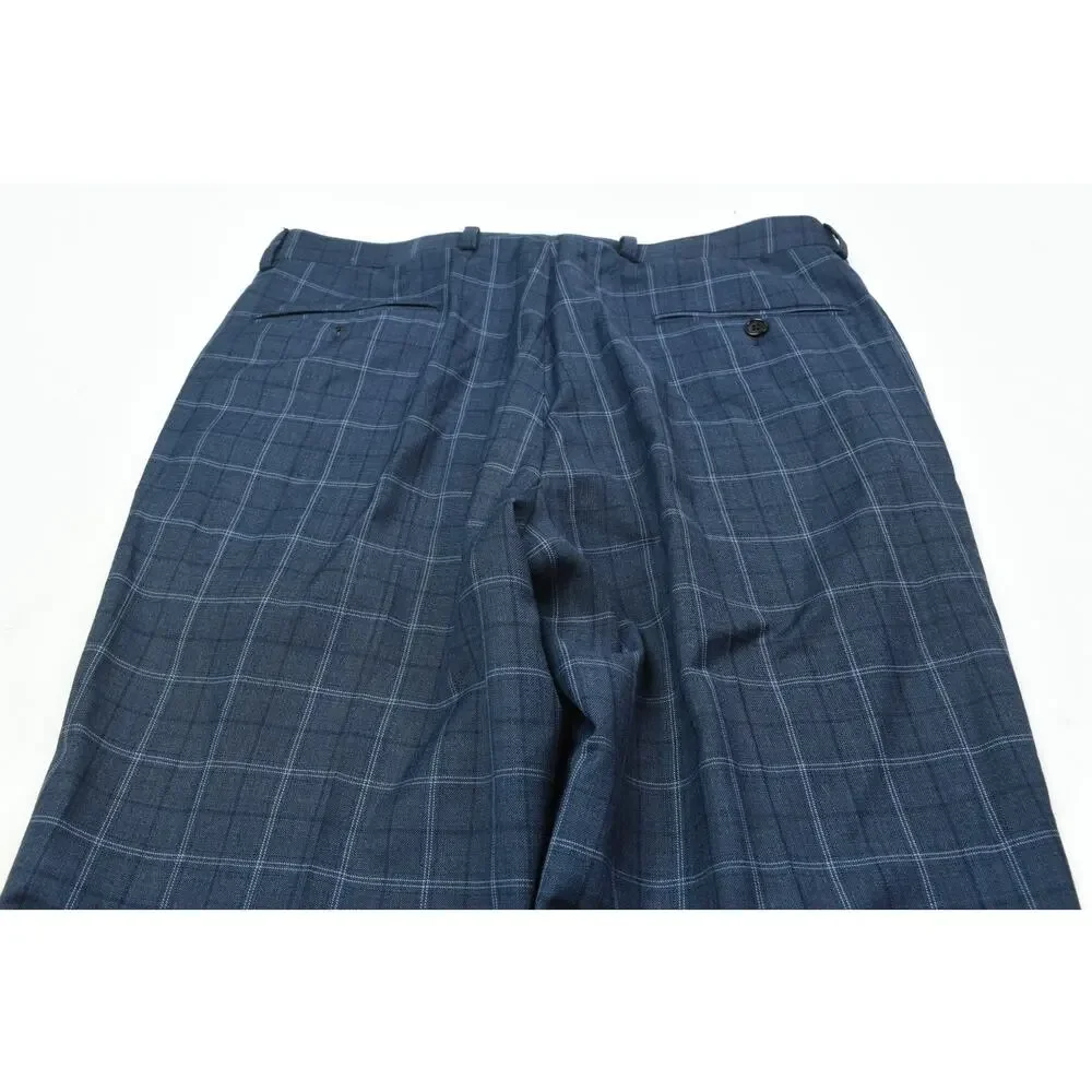 Brooks Brothers REGENT Trousers Pants Mens 34x32 Blue Plaid Wool Slim Fit